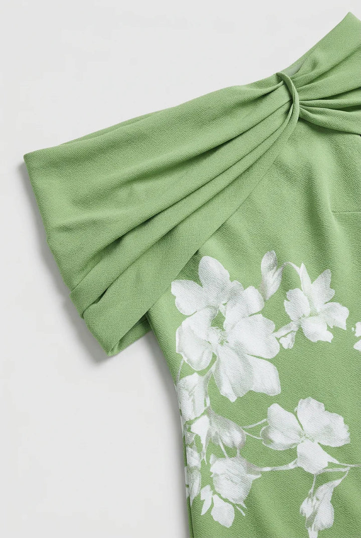 Eye-catching women's bodycon midi dress featuring a vibrant floral pattern.