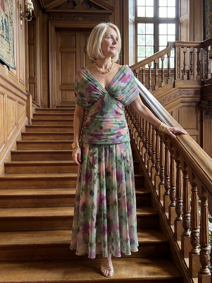 Elegant women's off shoulder midi dress, a comfortable and flowy option for summer events.