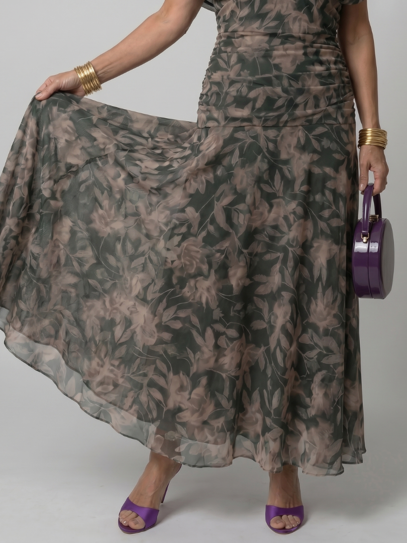 Draped neckline off shoulder midi dress for women, combining elegance with casual comfort.