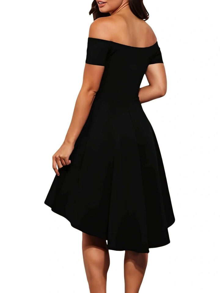 Women's off-shoulder high-low dress, a versatile and elegant option for any party or formal event.