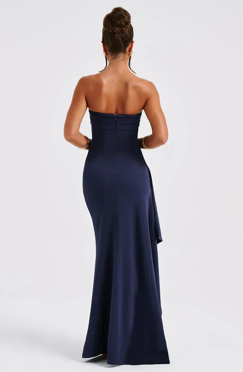 Stylish women's off-shoulder twisted maxi dress, ideal for formal occasions and parties.