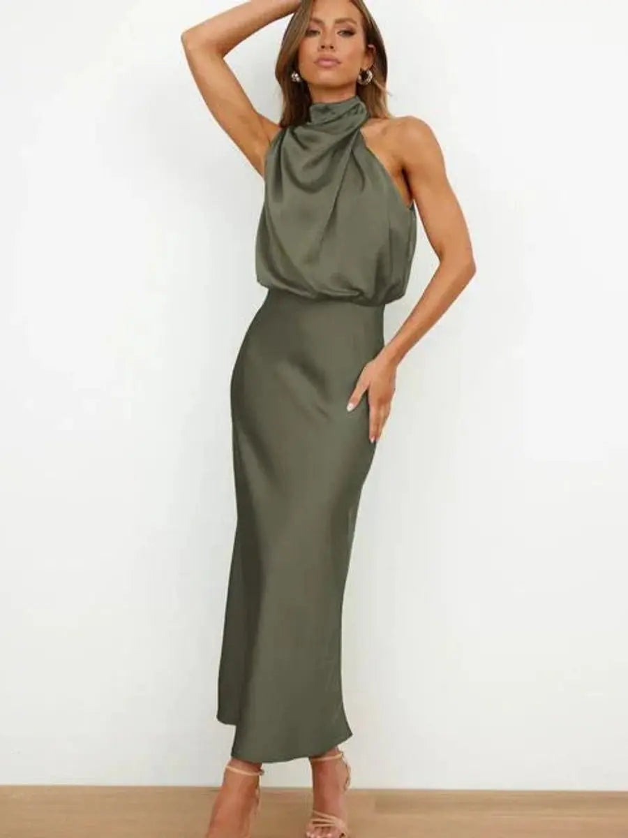Stylish women's off-shoulder midi evening dress, a modern and elegant choice for any special event.