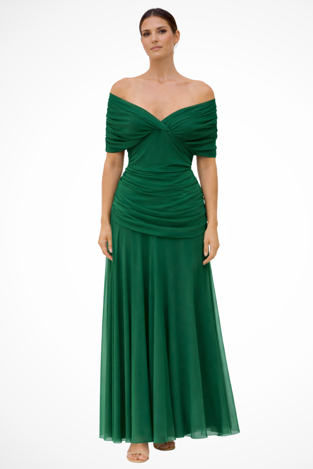 Chic off-shoulder pleated party dress for women, an elegant midi perfect for summer occasions.
