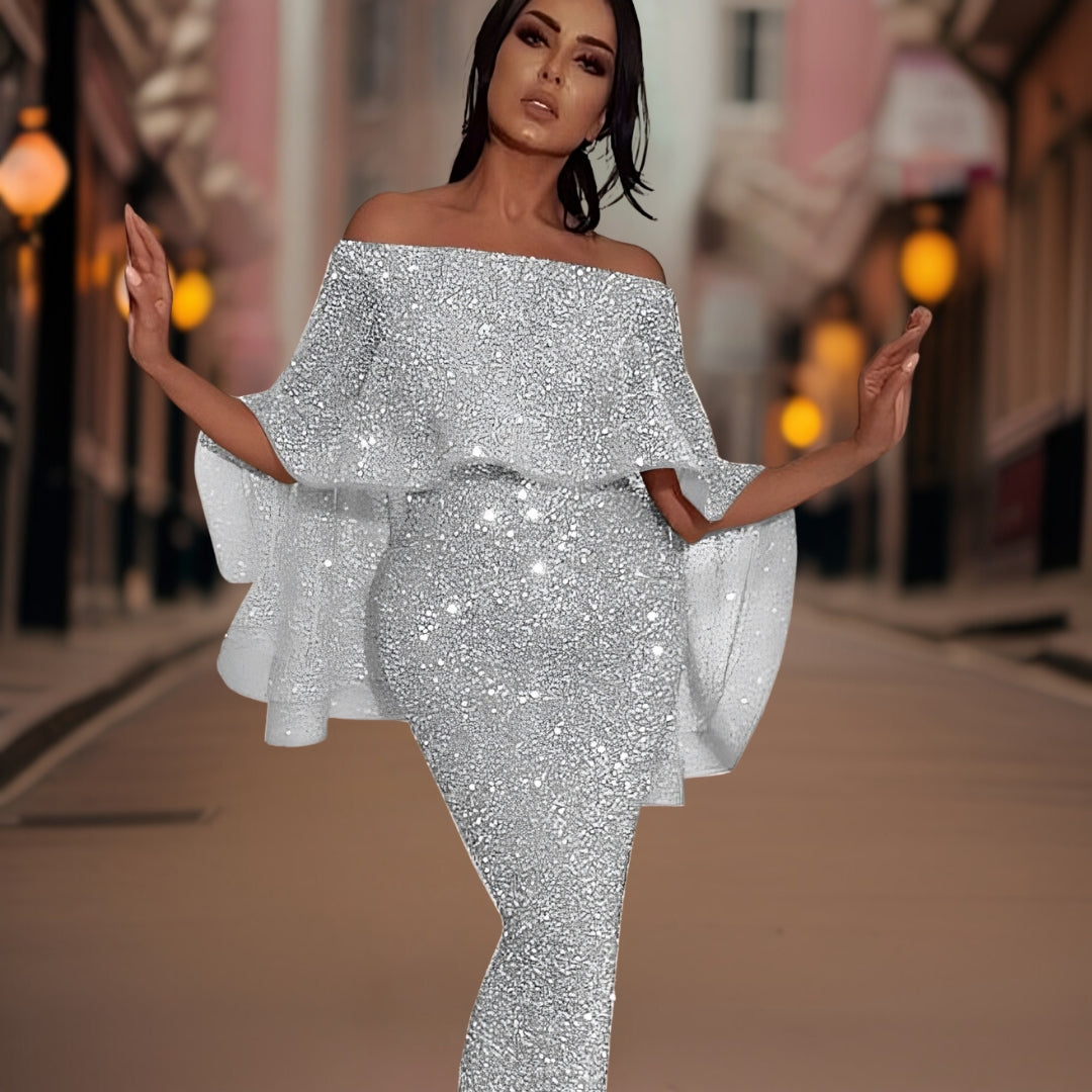 Fashionable women's elegant off-shoulder ruffle dress, a comfortable & chic choice for any day to night occasion.
