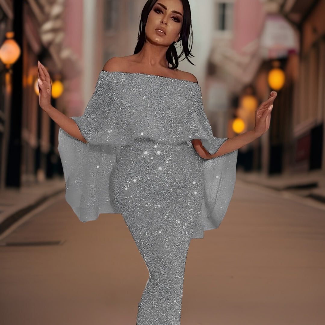 Stunning women's versatile off-shoulder ruffle dress, perfect for elegant evening wear or a chic summer party.