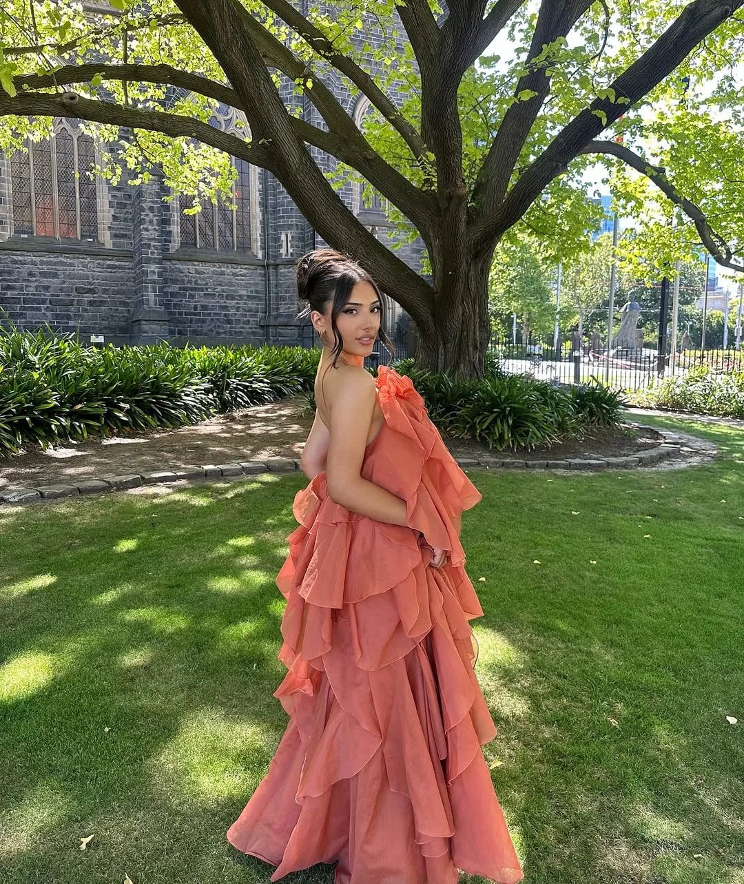 Chic off-shoulder ruffle maxi dress for women, perfect as a wedding guest dress or evening gown.
