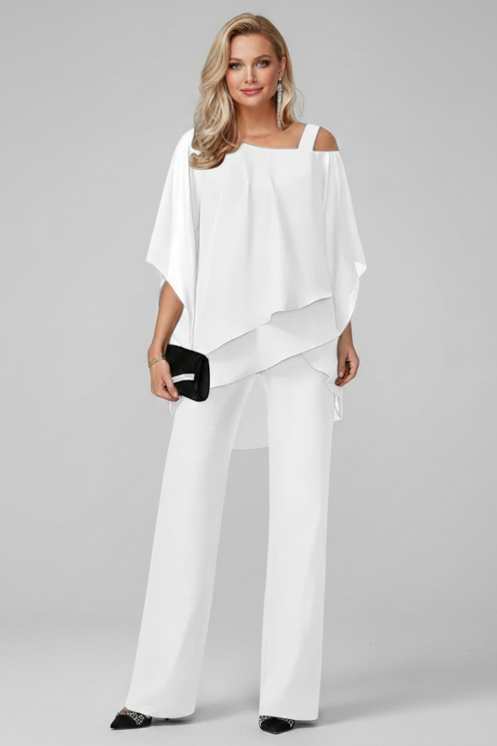 Versatile women's off-shoulder wide-leg jumpsuit. Elegant summer fashion for parties, evening wear, or vacation style.