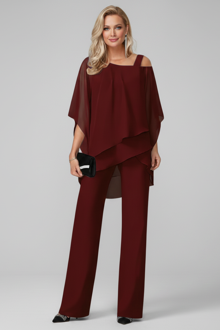 Solid color off-shoulder wide-leg jumpsuit. Women's flowing summer elegance for comfortable party wear and vacations.