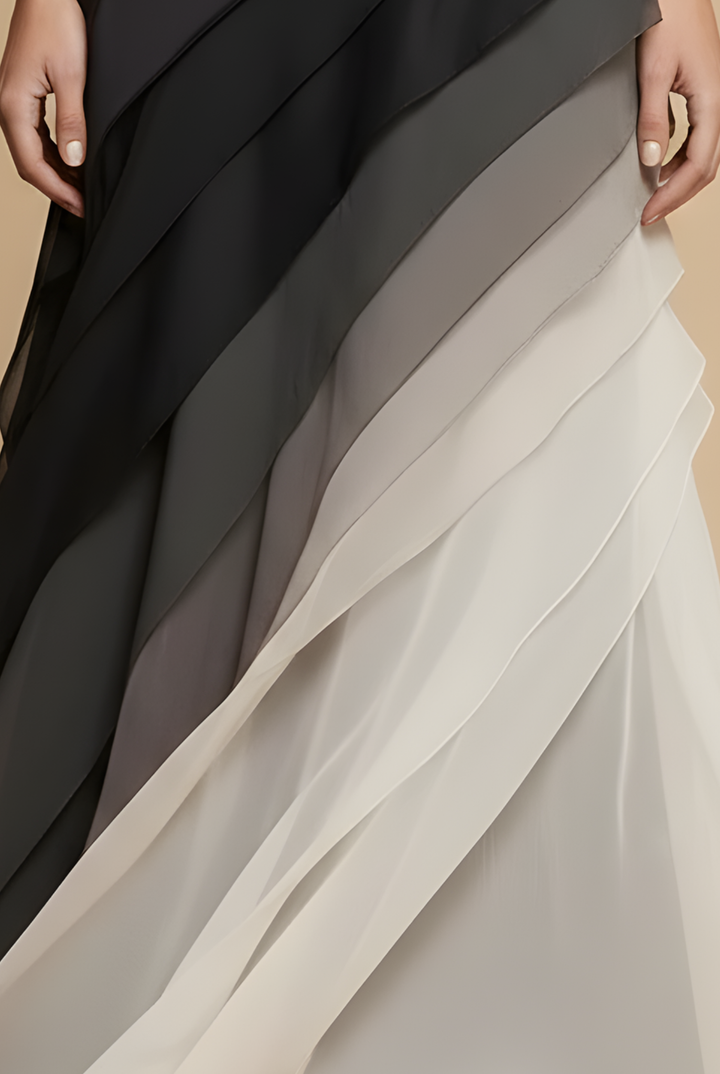 Luxurious women's black ombre tiered maxi dress. Elegant formal evening gown for special occasions & events.