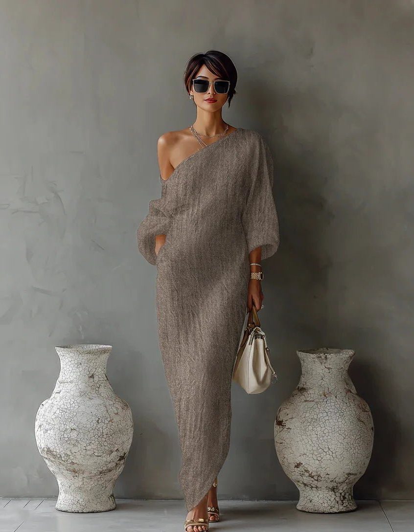 Chic women's one-shoulder summer maxi dress with an elegant asymmetrical cut, ideal for resort and vacation style.