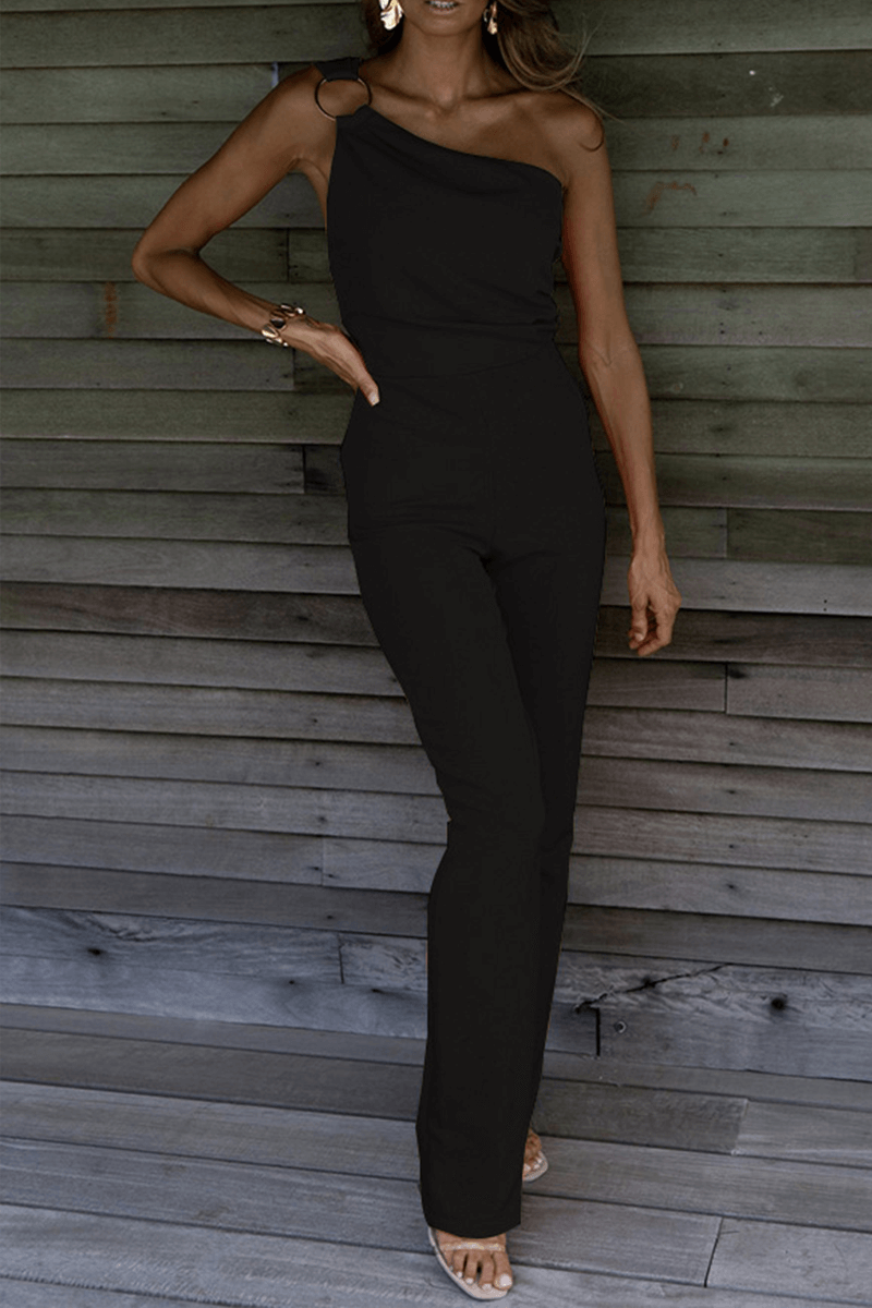Stylish women's one-shoulder jumpsuit, a chic one-piece for versatile casual wear & evening parties.