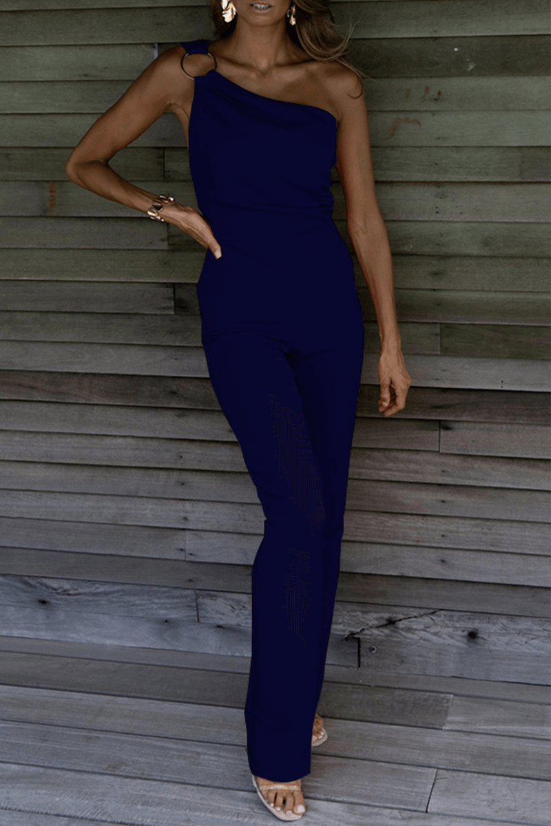Fashionable one-shoulder women's jumpsuit, a versatile one-piece for elegant casual wear & events.