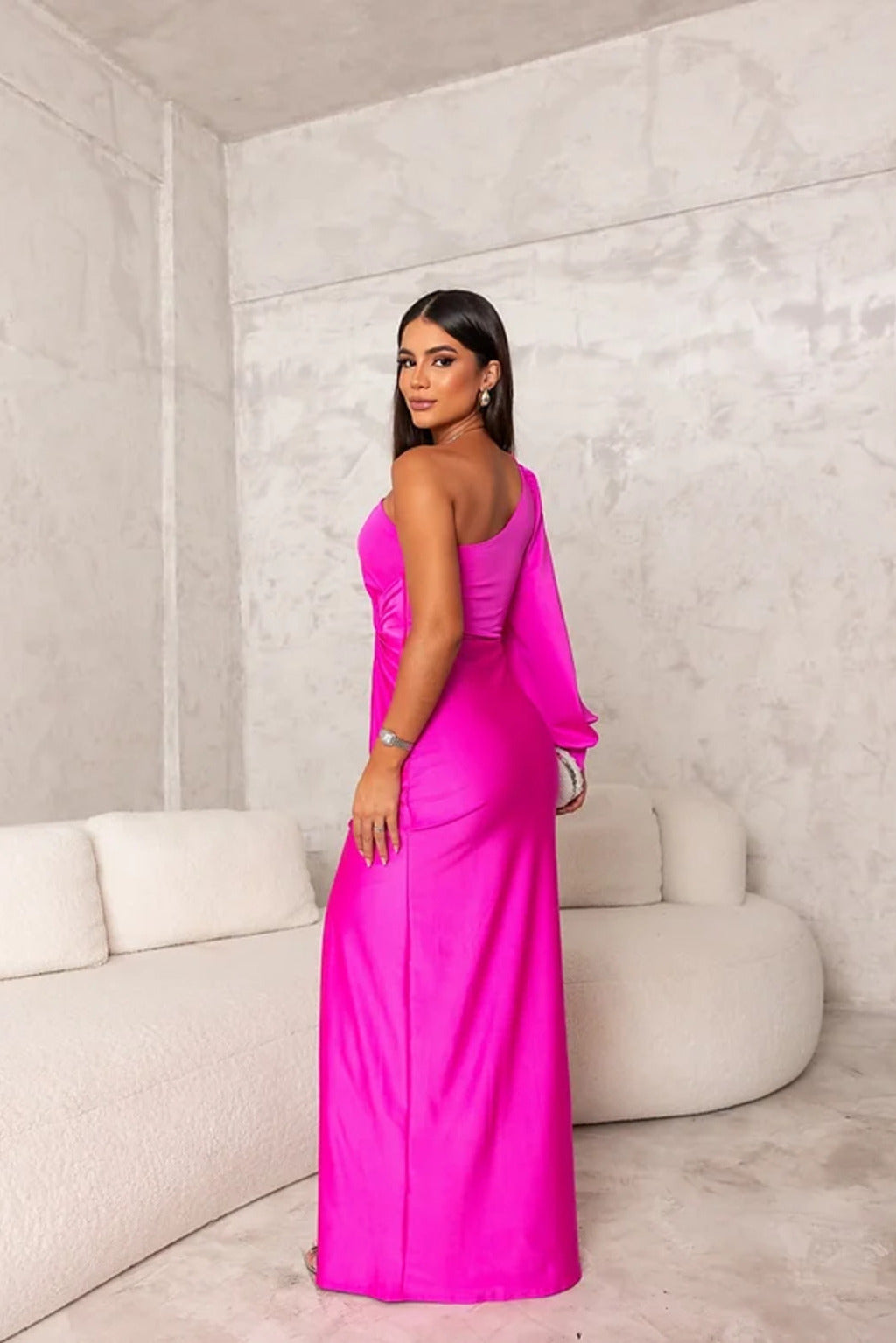 Sophisticated women's formal one-shoulder dress, long design with an alluring slit.