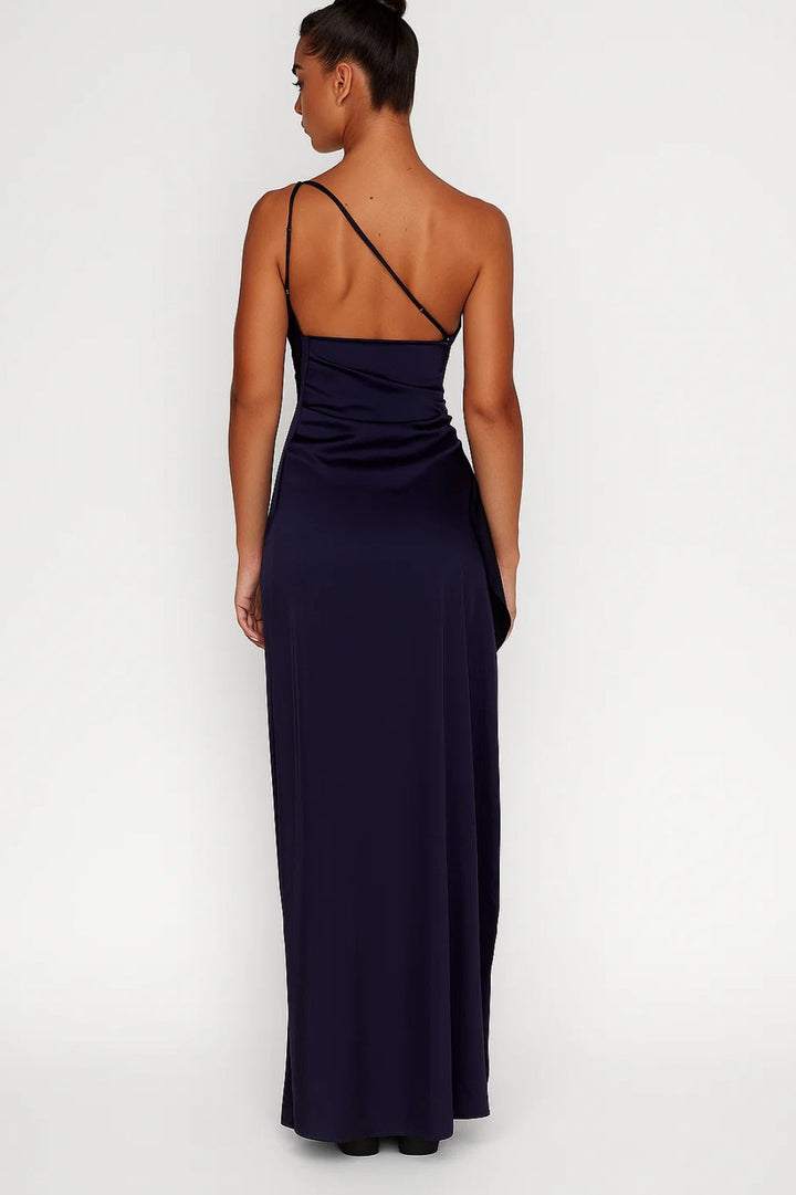 Chic women's one-shoulder formal maxi dress with sophisticated high split. Great for wedding guests & party wear.