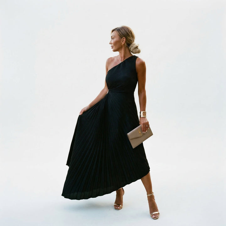 Stylish one-shoulder women's midi dress, comfortable party attire for special occasions and summer events.