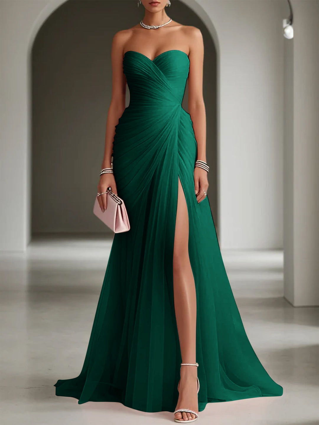 Elegant one-shoulder pleated maxi dress for women. Ideal wedding guest, formal, or evening attire.