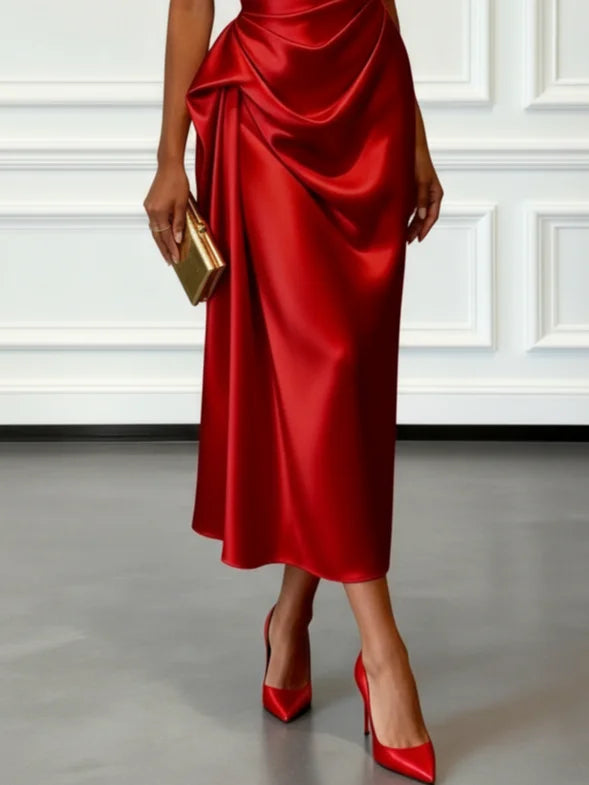 Women's ruched one-shoulder dress, versatile for parties and weddings.
