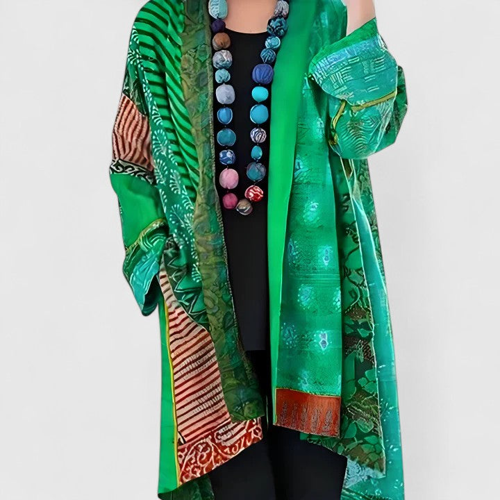 Fashionable women's long sleeve open front cardigan. Elegant & cozy outerwear for chic layering and style.