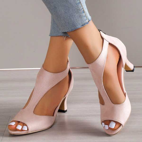 Elegant women's open toe heels with orthopedic support, perfect for comfortable all-day wear & stylish fashion.