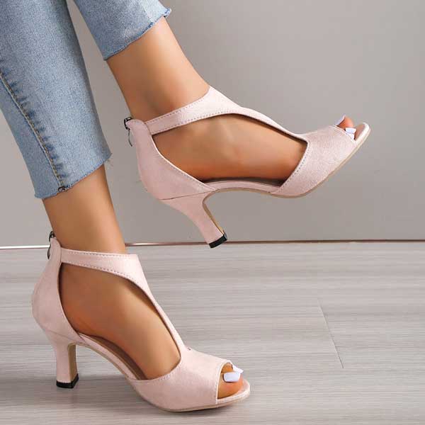 Stylish women's open toe heels featuring an elegant design & orthopedic comfort, versatile for any fashion occasion.