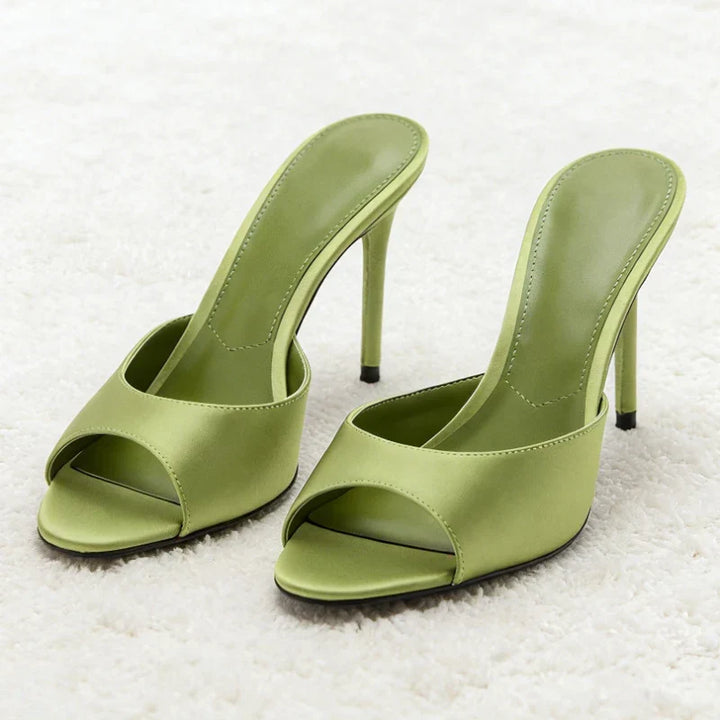 Sophisticated open toe high heel mules, women's elegant footwear providing effortless style and comfort.