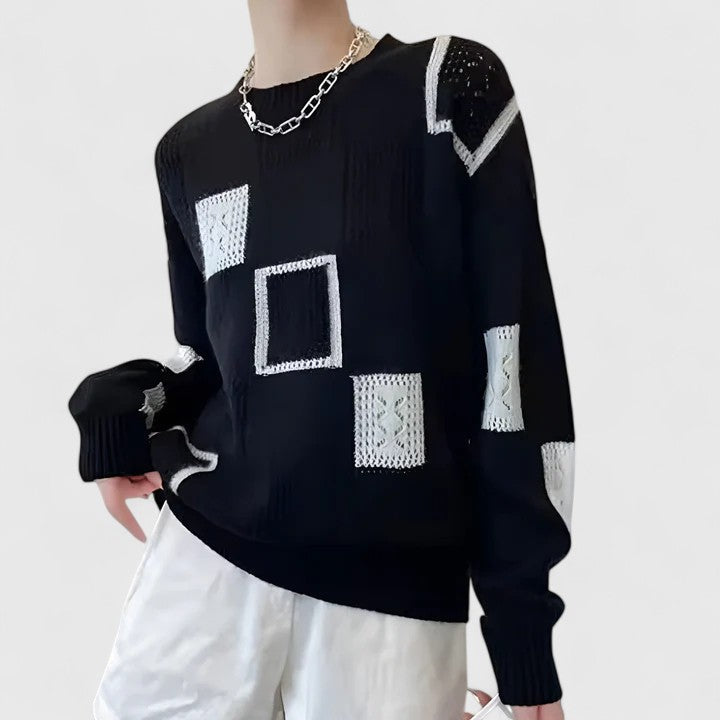 Fashionable women's openwork sweater, an elegant and comfortable round neck knit top for stylish outfits.