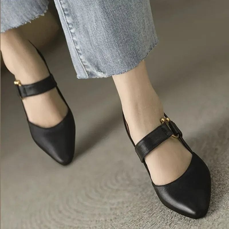 Elegant women's orthopaedic slingback heels with pointed toe & gold detail. Comfortable for work or events.
