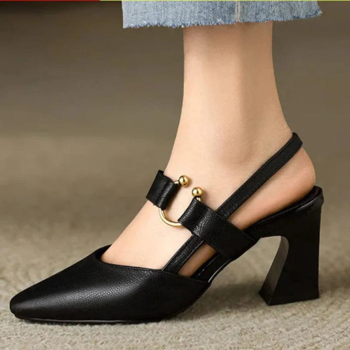 Comfortable orthopaedic slingback heels for women, perfect for work or events. Elegant pointed toe design.