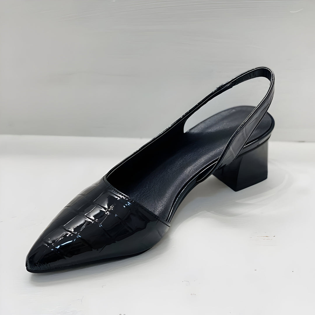 Stylish women's orthopedic slingback heels. Comfortable block heel & pointed toe for elegant work or dress occasions.