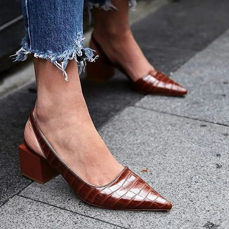 Women's comfortable orthopedic slingback heels. Elegant pointed toe and stable block heel for all-day chic support.