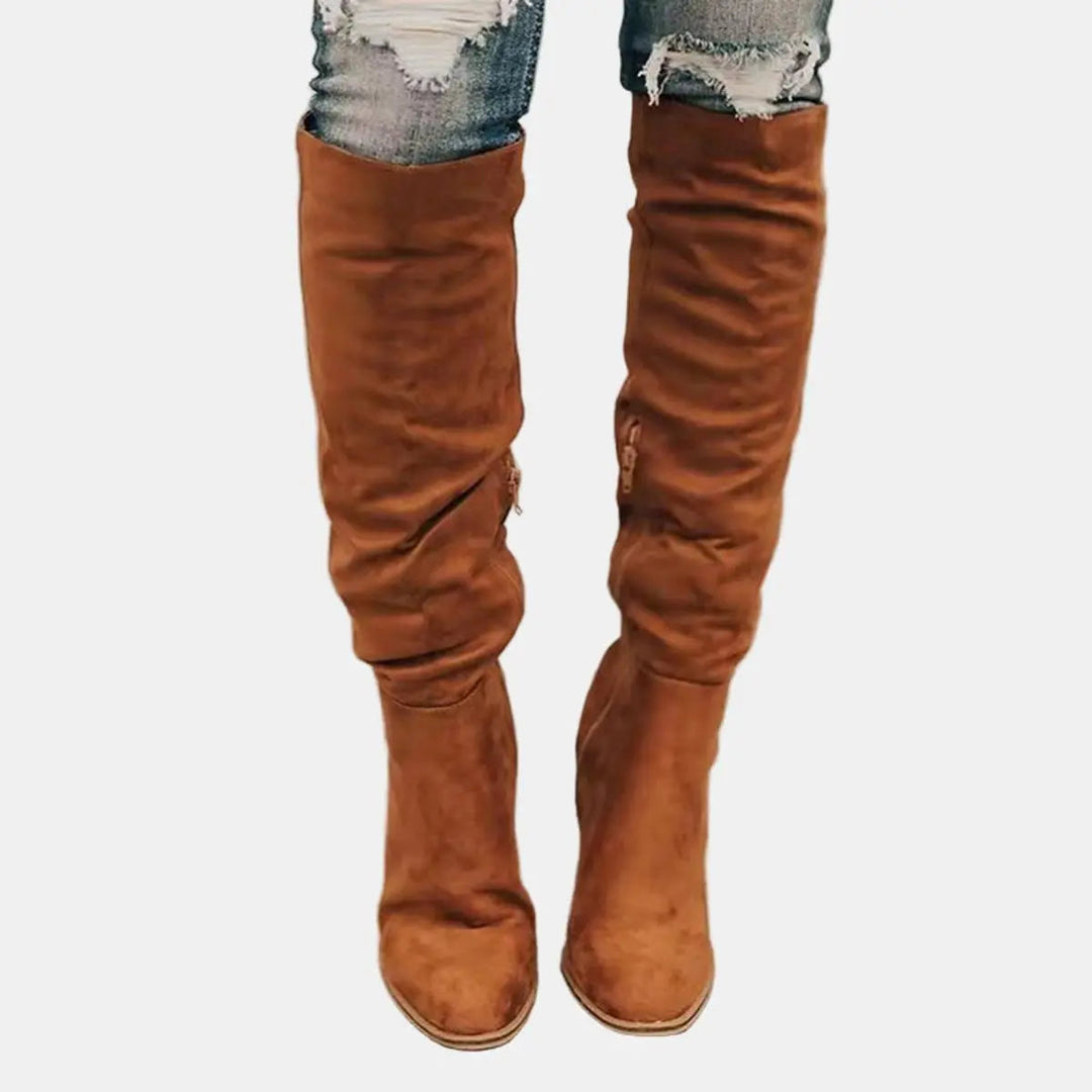 Classic tall over-the-knee boots for women with a comfortable block heel, great for winter fashion.
