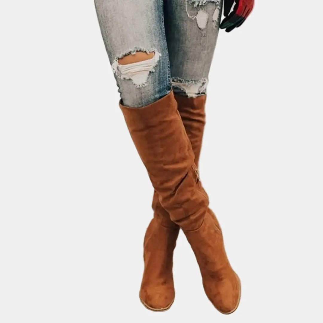 Versatile women's tall boots: over-the-knee block heel for comfortable, classic winter fashion.