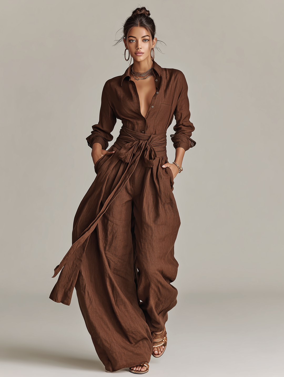 Formal women's jumpsuit featuring a stylish overlay and cuffed sleeves, ideal for elegant occasions.