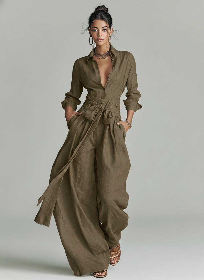 Smart casual women's cuffed sleeve overlay jumpsuit, a sophisticated one-piece for a refined look.