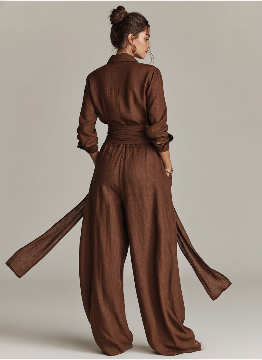 Fashionable women's overlay jumpsuit with elegant cuffed sleeves, a stylish choice for any formal or casual outing.