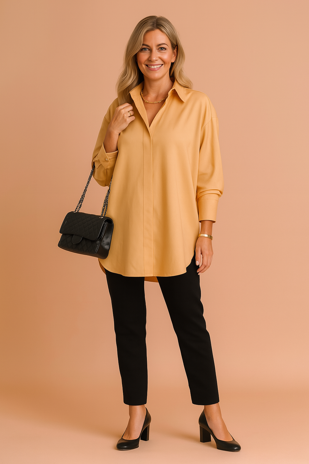 Sophisticated women's oversized shirt blouse, an elegant long sleeve top for a modern, chic, and versatile look.