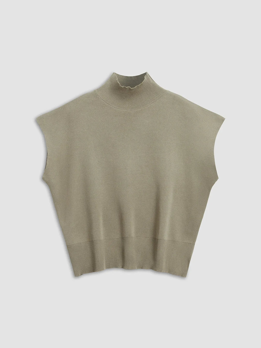 Women's versatile mock-neck sweater with elegant padded shoulders and fashionable cap sleeves.