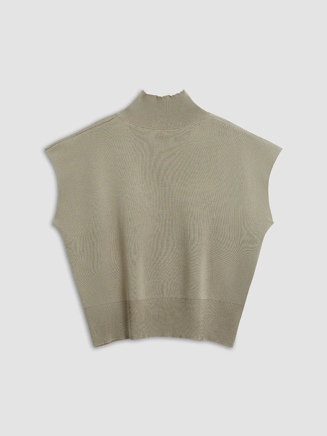 Chic everyday wear women's top: mock neck, padded shoulders, and stylish cap sleeves.