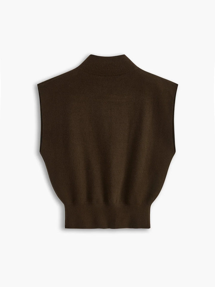 Everyday women's mock-neck top, featuring structured padded shoulders and short cap sleeves.