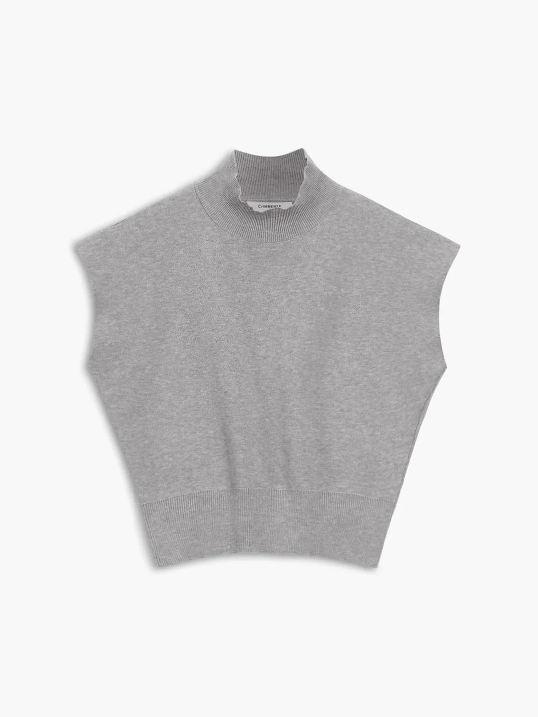 Everyday wear women's padded-shoulder mock-neck top with stylish cap sleeves, solid color.