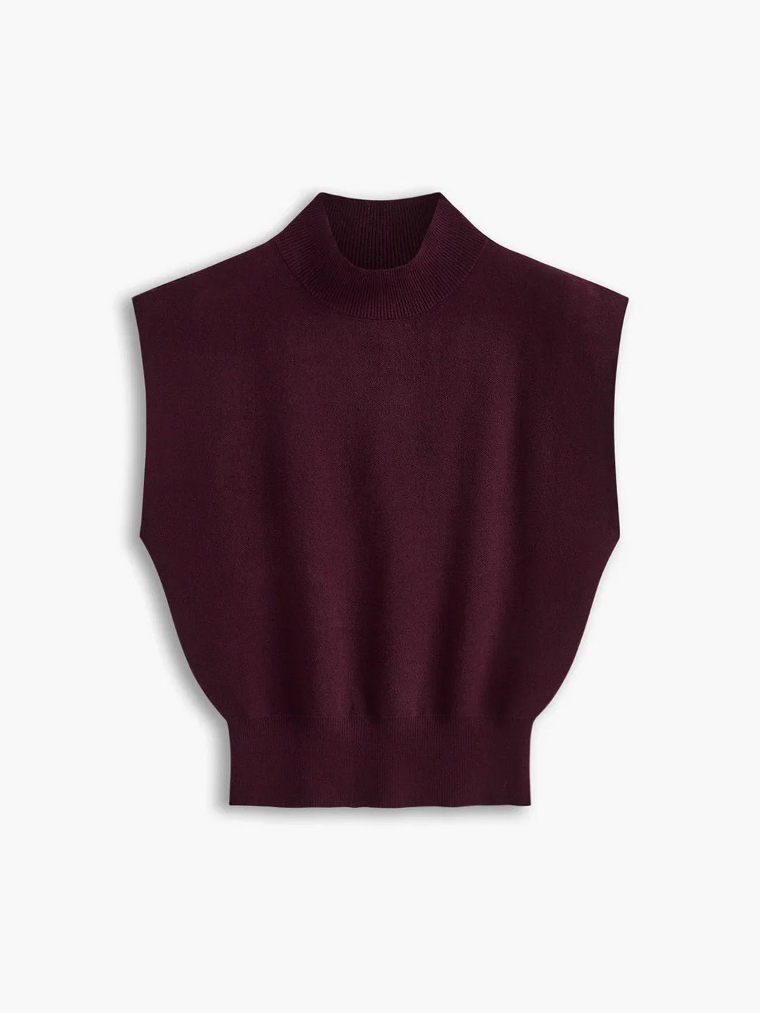 Sophisticated women's mock-neck sweater, featuring padded shoulders & cap sleeves for a chic look.