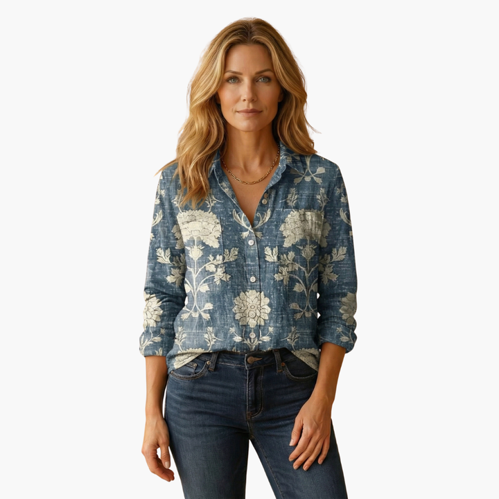 Women's long sleeve top with an eye-catching paisley pattern, an elegant and casual wear blouse.