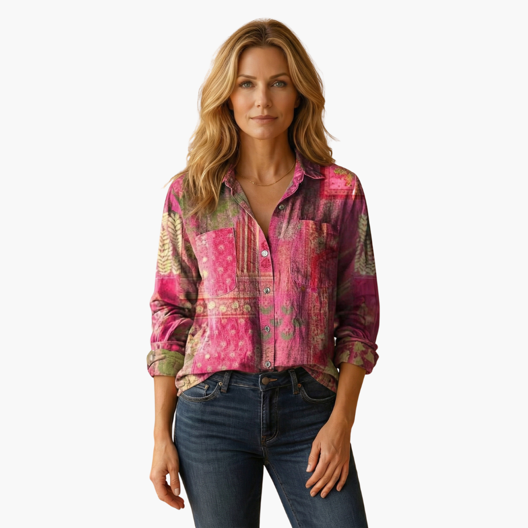 Elegant women's long sleeve blouse with a timeless paisley pattern, ideal for smart casual dressing.