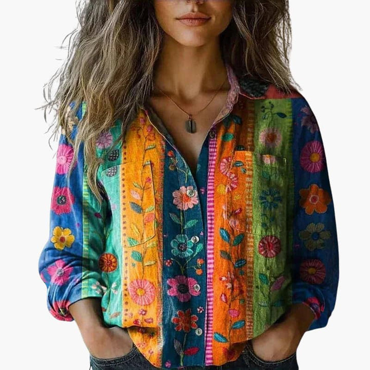 Comfortable yet stylish women's long sleeve paisley blouse, a perfect elegant top for various outfits.