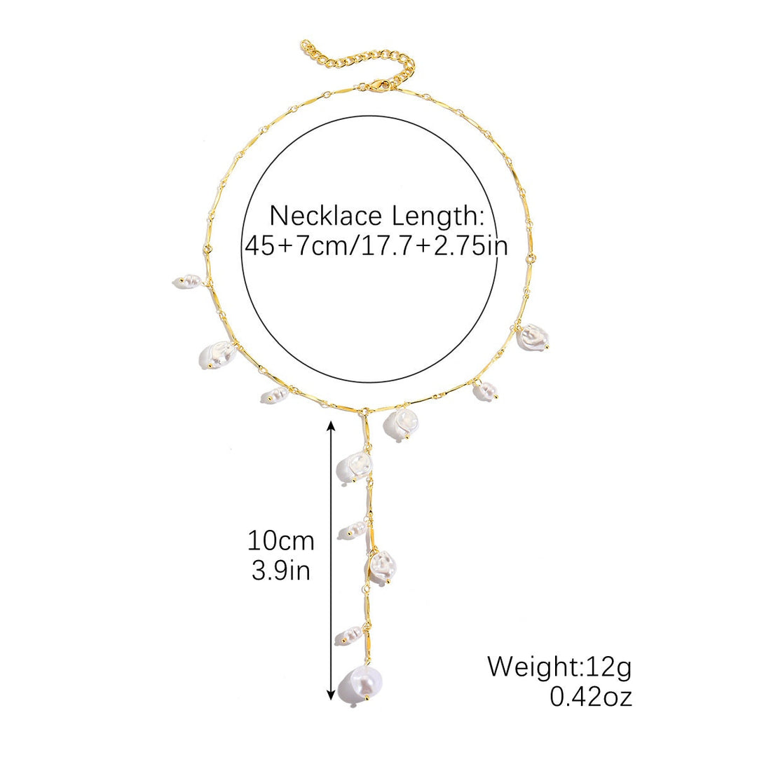 Stunning women's pearl waterfall dangle necklace featuring cascading pearls. Elegant women's fashion jewelry.