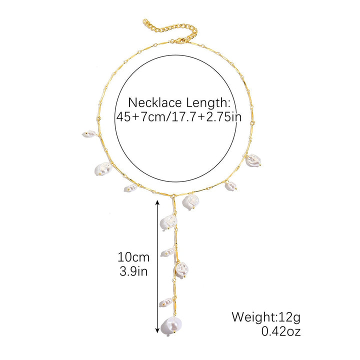 Stunning women's pearl waterfall dangle necklace featuring cascading pearls. Elegant women's fashion jewelry.