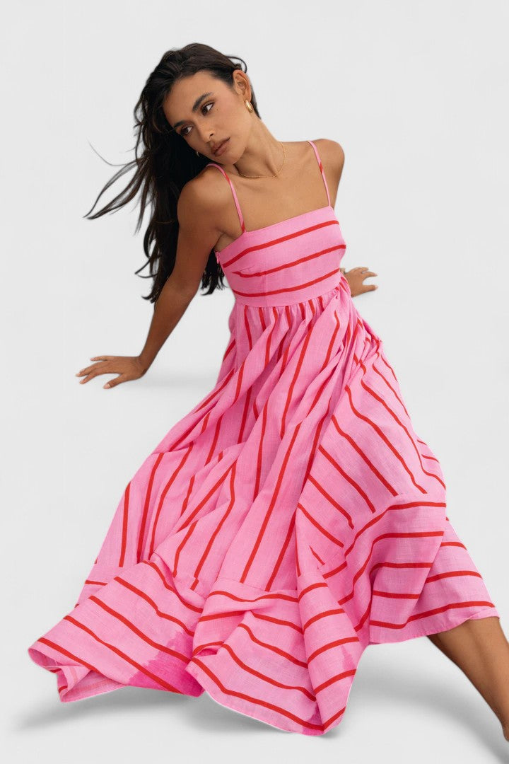 Women's elegant casual pink maxi dress, a flowing long dress designed for comfort and versatile fashion.