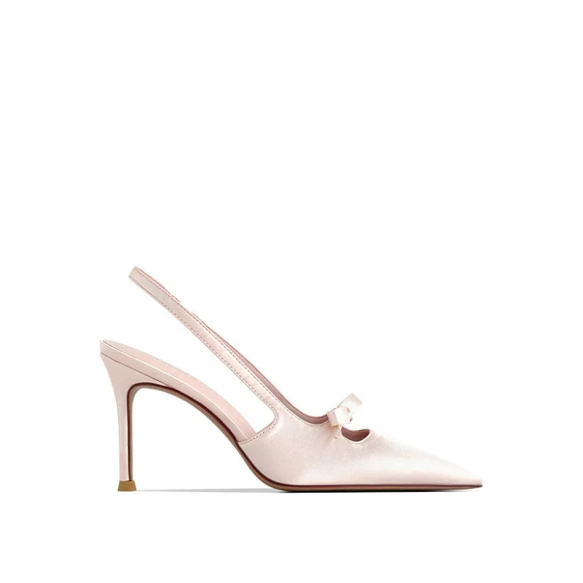 Stylish women's pink pointed toe slingback heels. Elegant party shoes for special occasions & evening events.