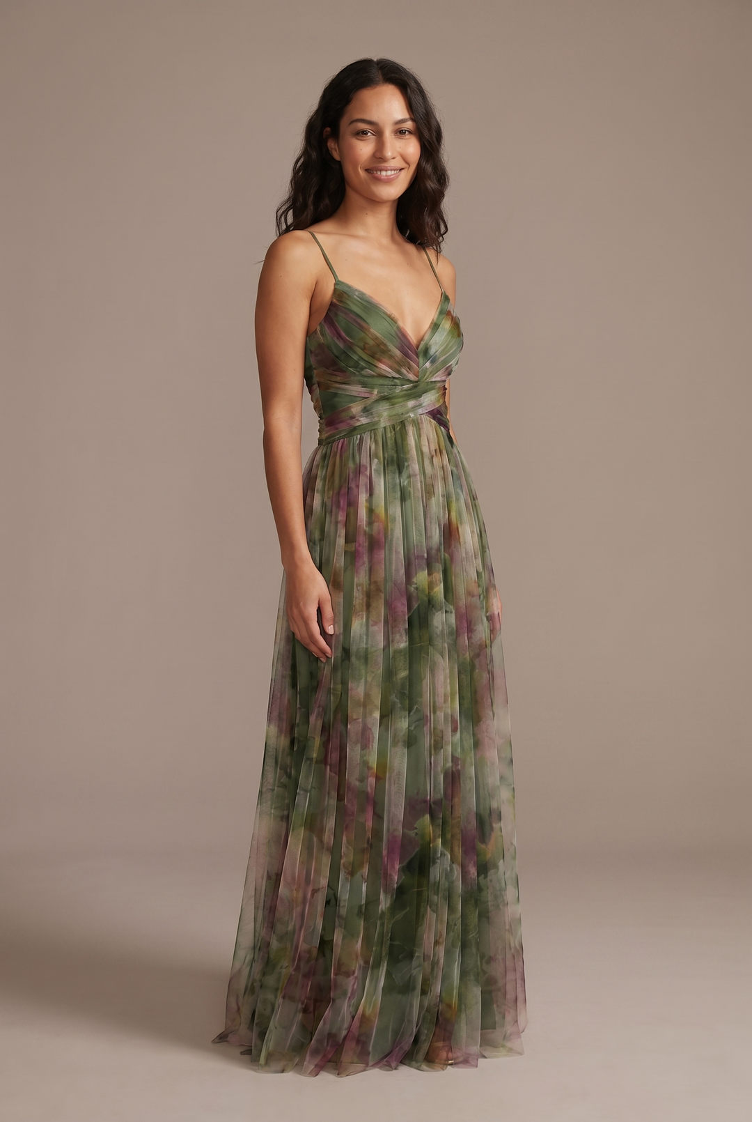 Women's sleeveless long floral pleated maxi dress with wrap V-neck, ideal elegant party or vacation wear.
