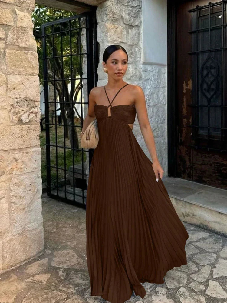 Elegant pleated long dress for women, with a comfortable, flowy design for effortless stylish wear.